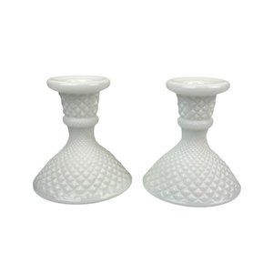 WESTMORELAND Authentic Milk Glass Set of 2 Hobnail Candle Holders White Home